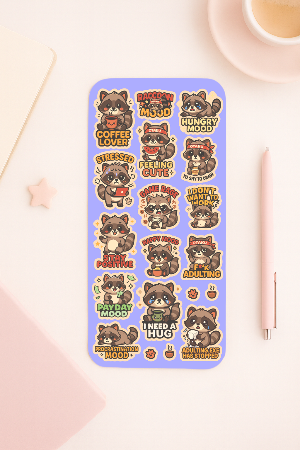 Raccoon Mood Sticker Sheet
